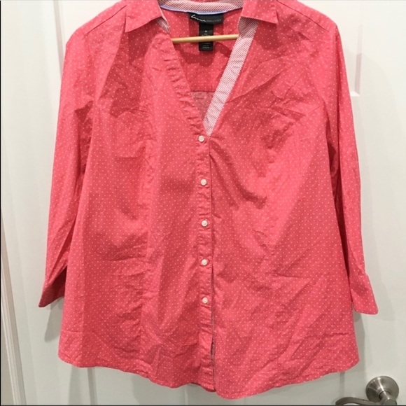 LANE Bryant polka dot button down top size 20 coral white - Picture 2 of 7